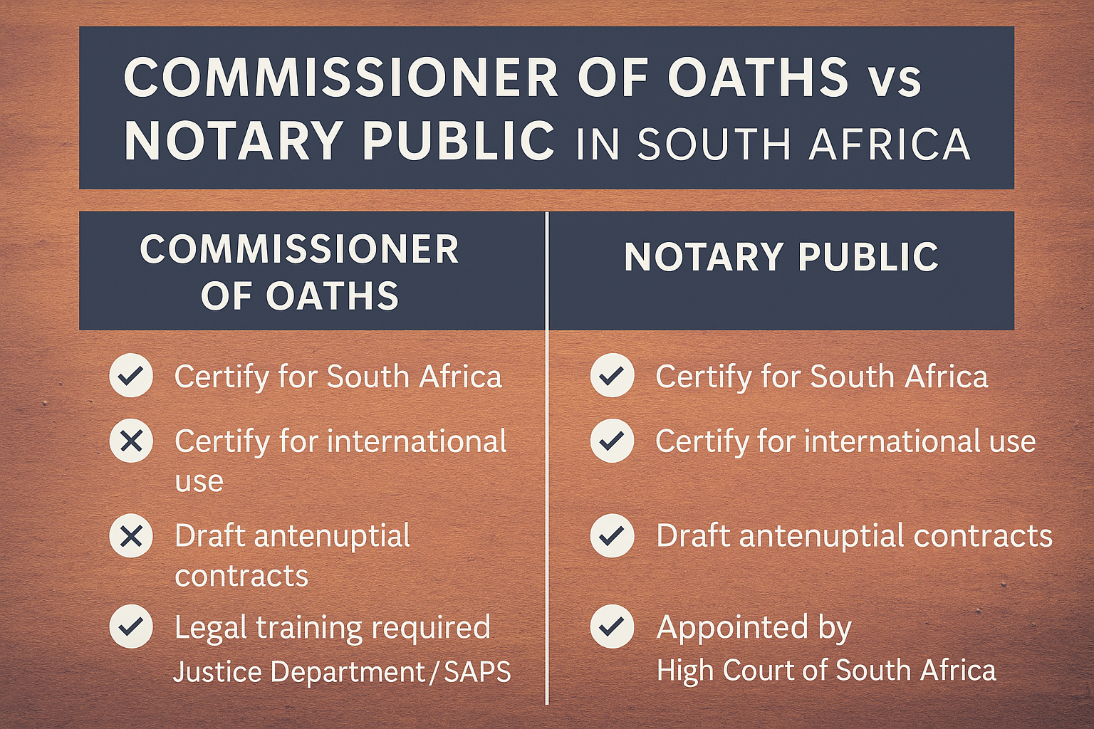Is a Commissioner of Oaths a Notary Public in South Africa?